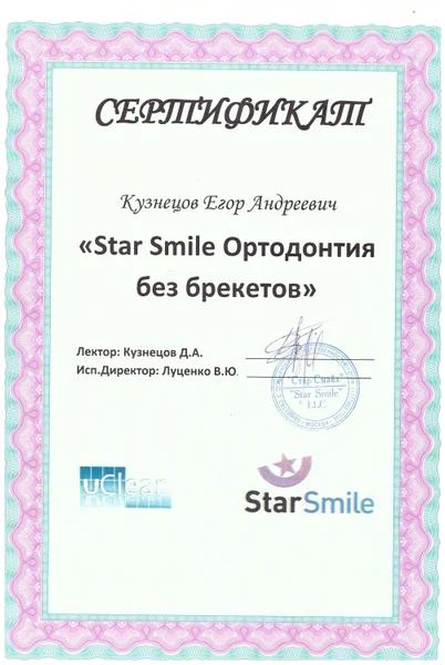 Егор Андреевич Кузнецов сертификат 2